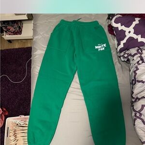 White Fox Boutique Green Track Pants with Elastic Cuffs